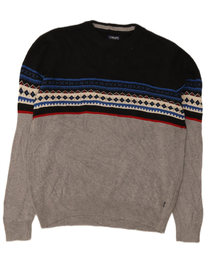 Chaps Herren-Pullover mit Rundhalsausschnitt, Größe L, Grau, Fair-Isle-Baumwolle