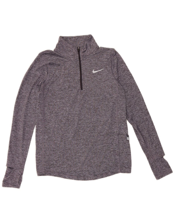 Nike Herren Dri Fit Zip Neck Top Langarm XS Blau geflecktes Polyester