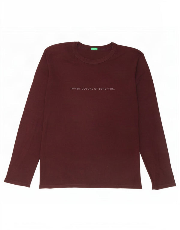 Benetton Womens Graphic Top Long Sleeve UK 18 XL Brown Cotton