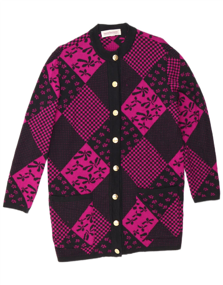 Roccobarocco Damen Longline-Cardigan-Pullover IT 44 Medium Black Floral
