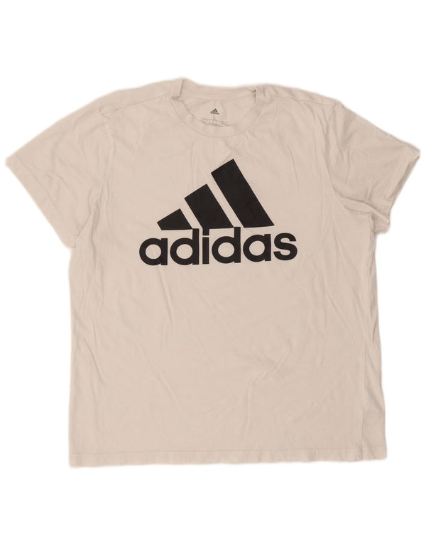 Adidas Damen Grafik T-Shirt Top UK 16/18 Große weiße Baumwolle