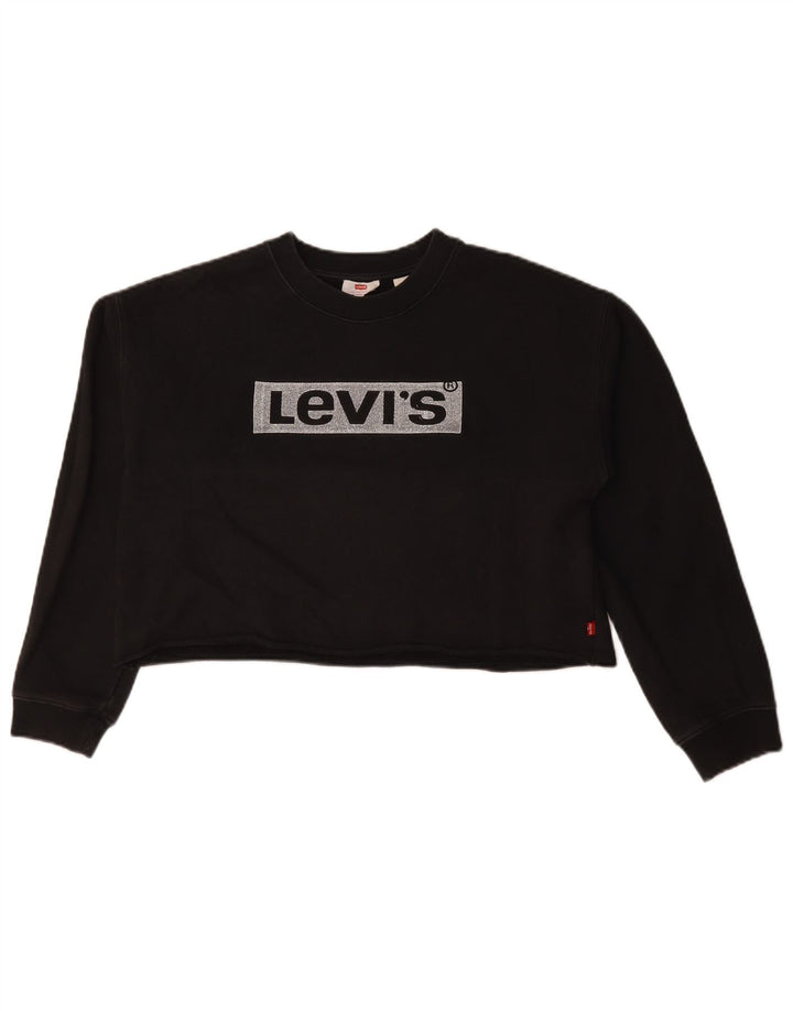 Levi's Damen Crop Oversized Graphic Top Langarm UK 10 Small Schwarz