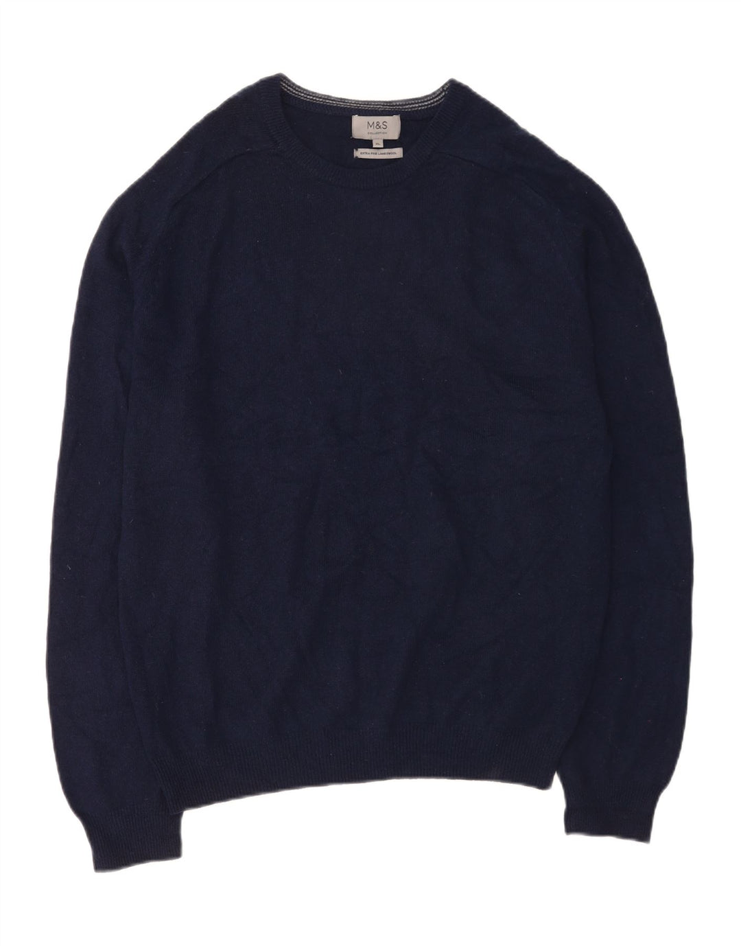 Marks & Spencer Herren-Pullover mit Rundhalsausschnitt, XL, marineblaue Lammwolle