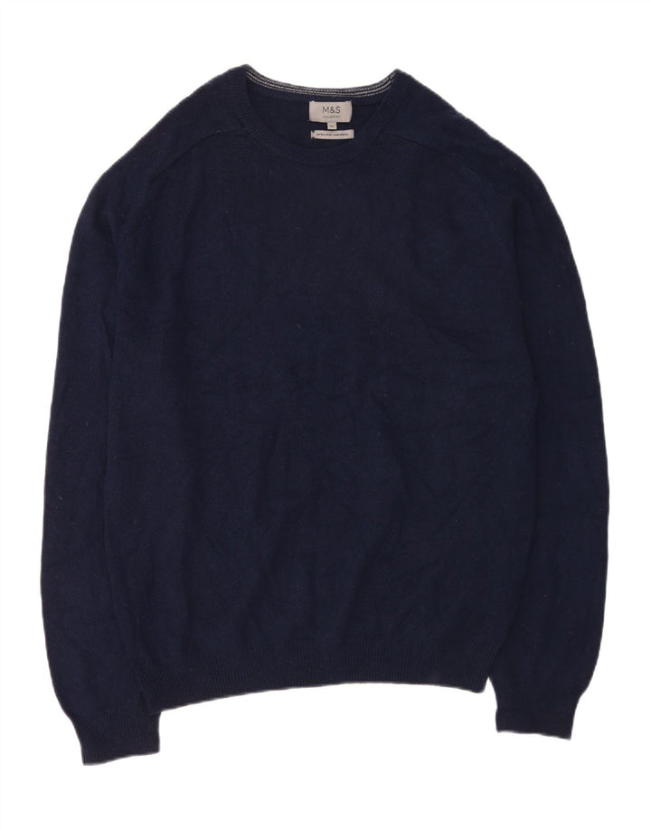 Marks & Spencer Herren-Pullover mit Rundhalsausschnitt, XL, marineblaue Lammwolle