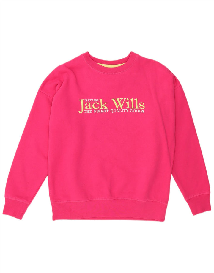 JACK WILLS Womens Oversized Graphic Sweatshirt Jumper UK 8 Small Pink