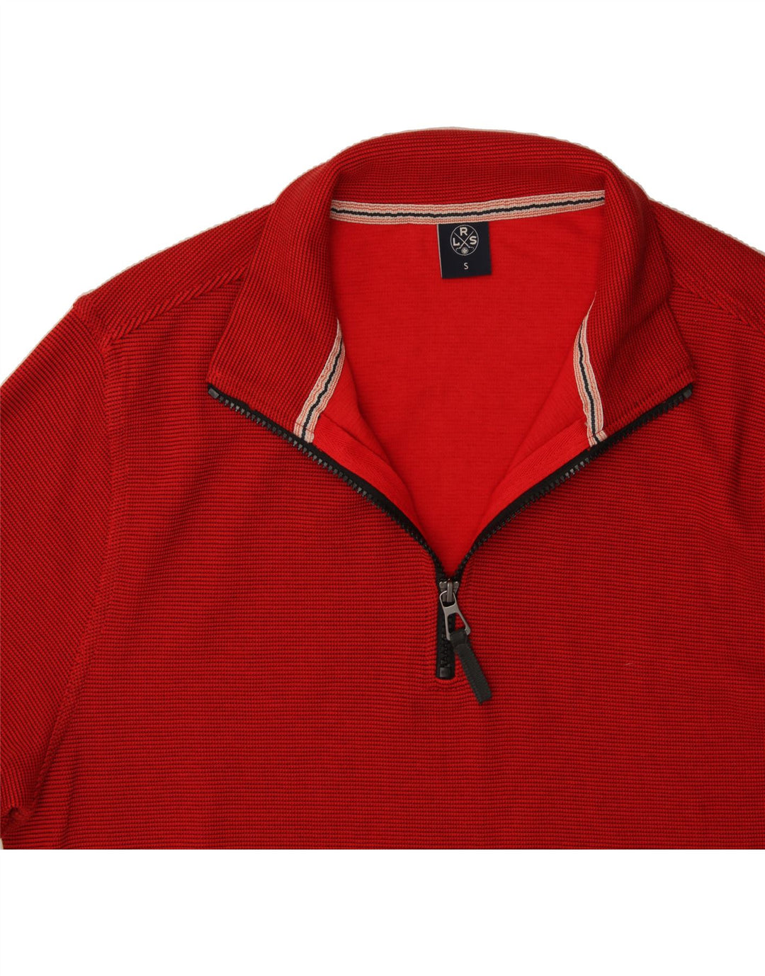 VINTAGE Mens Zip Neck Sweatshirt Jumper Small Red Cotton Vintage Vintage and Second-Hand Vintage from Messina Hembry 