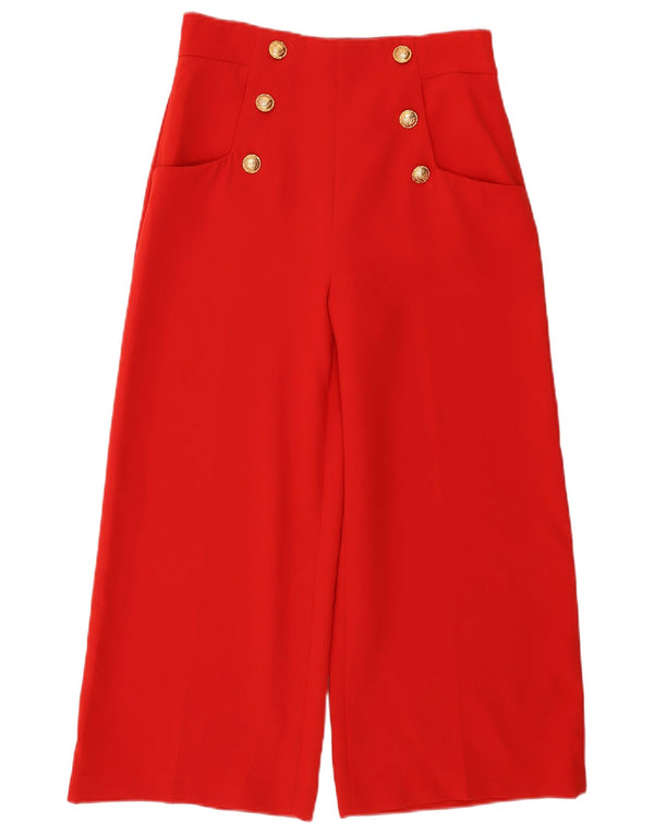 Zara Damen-Hose mit hoher Taille und weitem Bein, kurz geschnitten, Größe M, W28, L23, Rot
