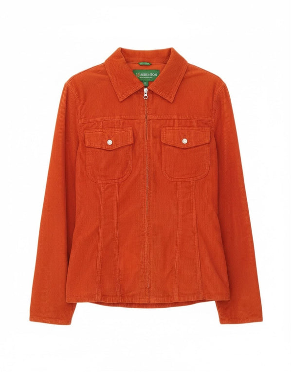 Benetton Damen Cordhemd UK 14 Mittelorange Baumwolle