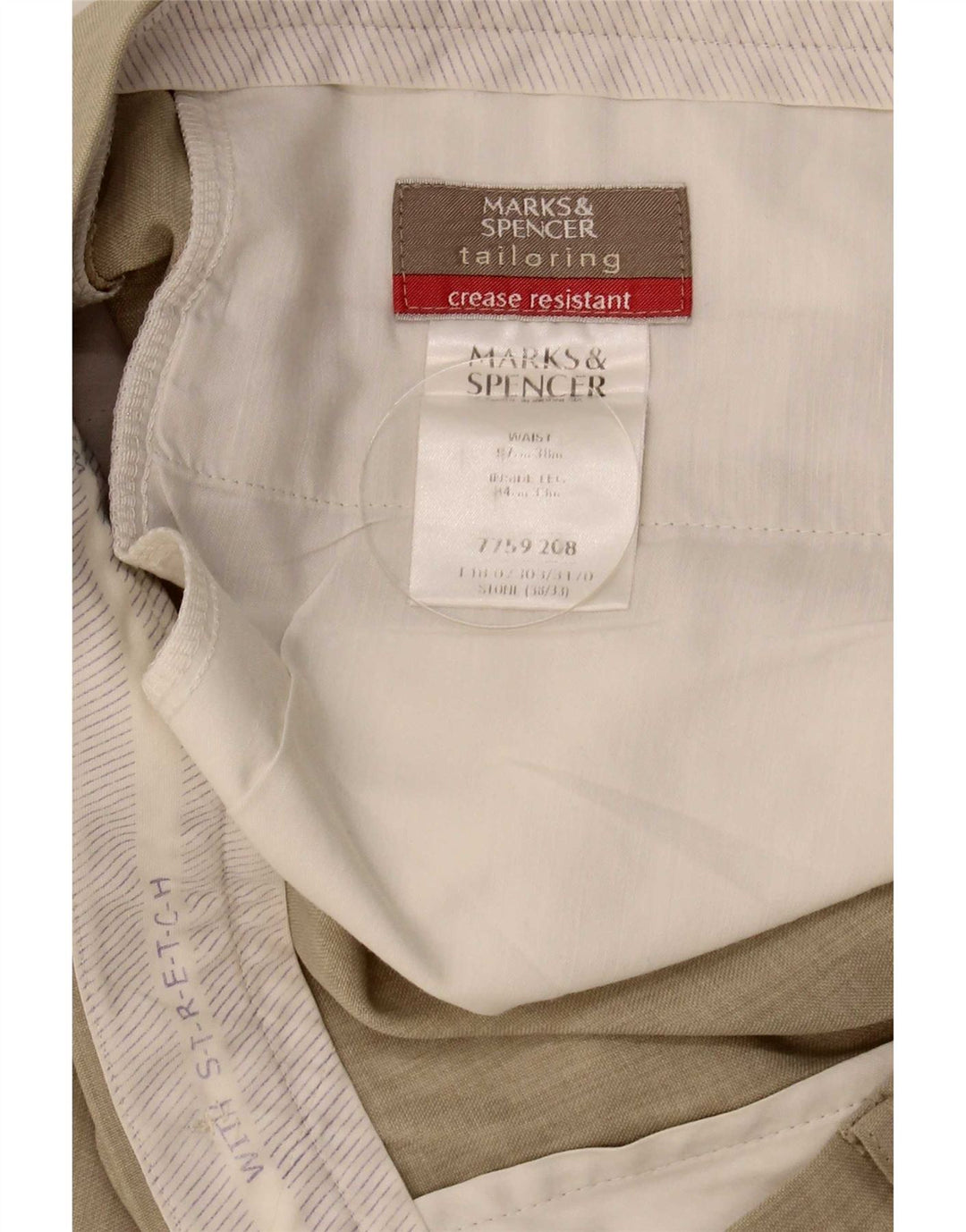 Gerade Herren-Anzughose von Marks & Spencer, W38, L26, Beige, Polyester