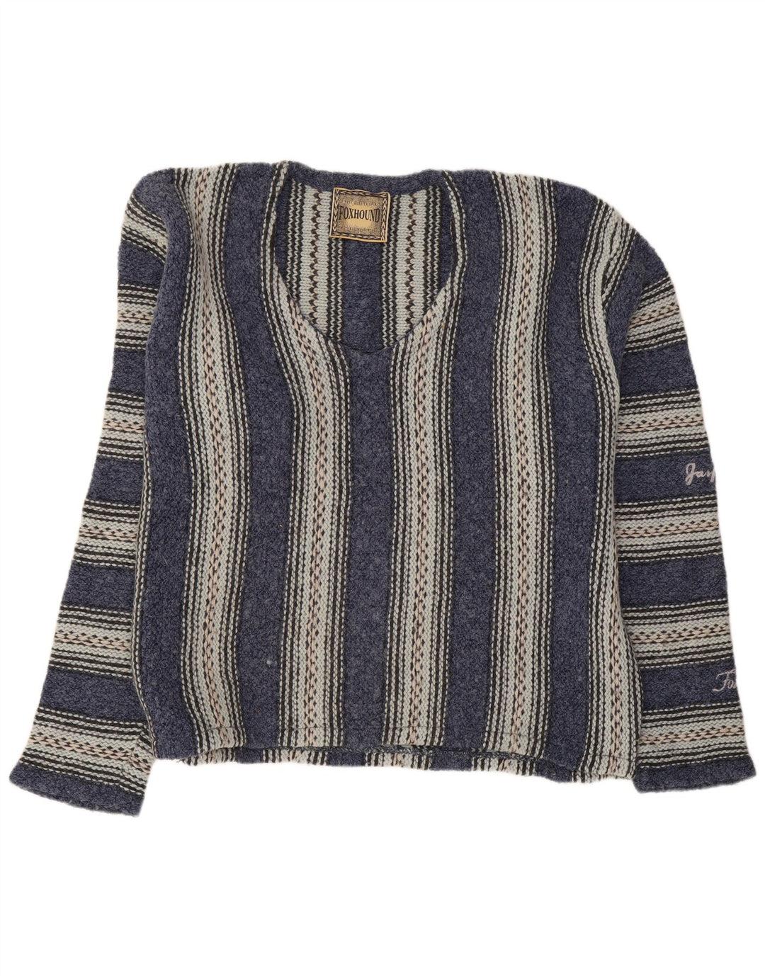 Foxhound Herren-Pullover mit V-Ausschnitt, groß, marineblau gestreift