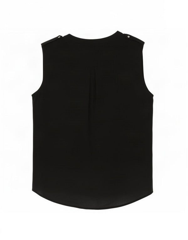Zara Damen ärmelloses Blusenoberteil UK 14 Medium Schwarz