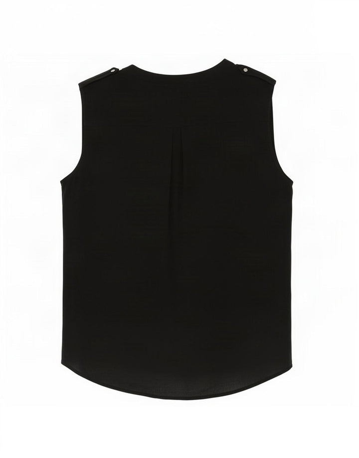 Zara Damen ärmelloses Blusenoberteil UK 14 Medium Schwarz