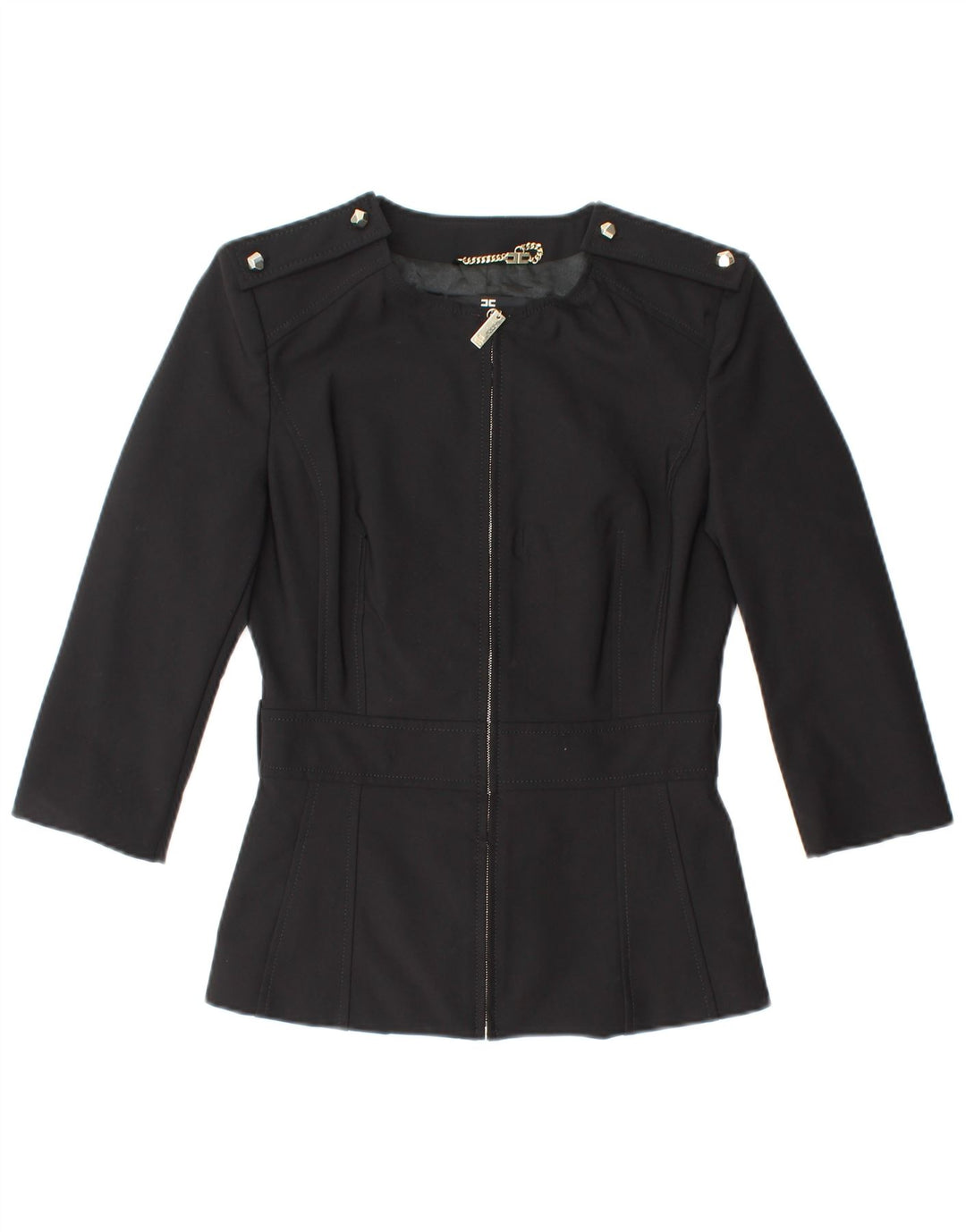 ELISABETTA FRANCHI Damen Blazerjacke mit 3/4-Ärmeln IT 42 Mittelschwarz