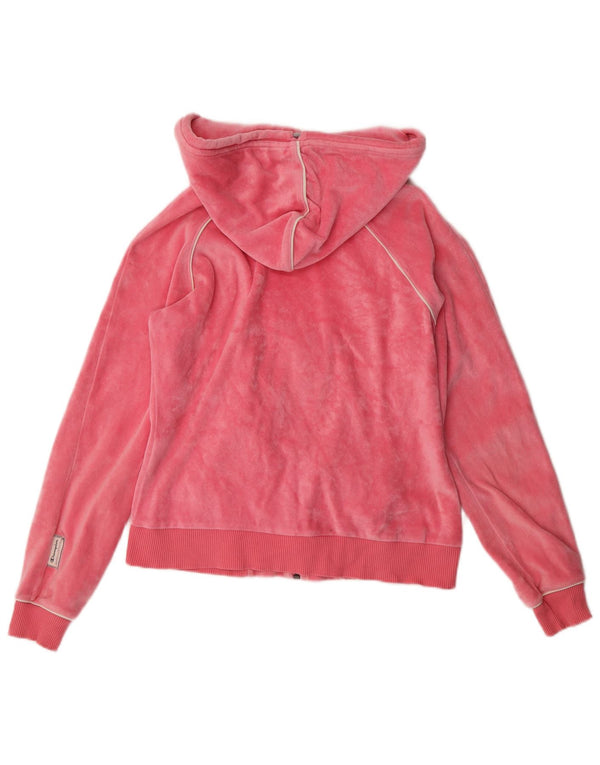 Champion Damen Crop Velour Zip Hoodie Pullover UK 14 Mittelrosa Baumwolle