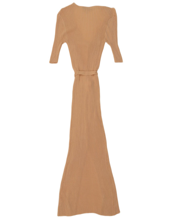 Zara Damen figurbetontes Kleid mit 3/4-Ärmeln, Gr. 44, Beige, moderne Viskose