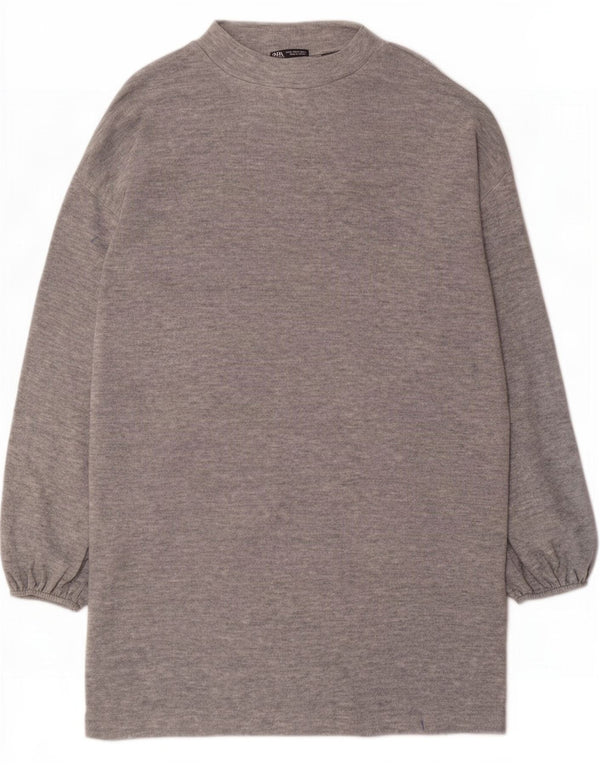 Zara Damen Langarm-Übergroßes Pulloverkleid UK 18 XL Grau meliert