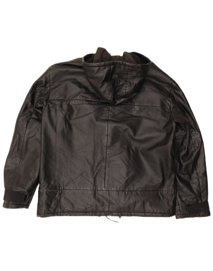 Conbipel Herren-Lederjacke mit Kapuze, IT 52 XL, schwarzes Leder