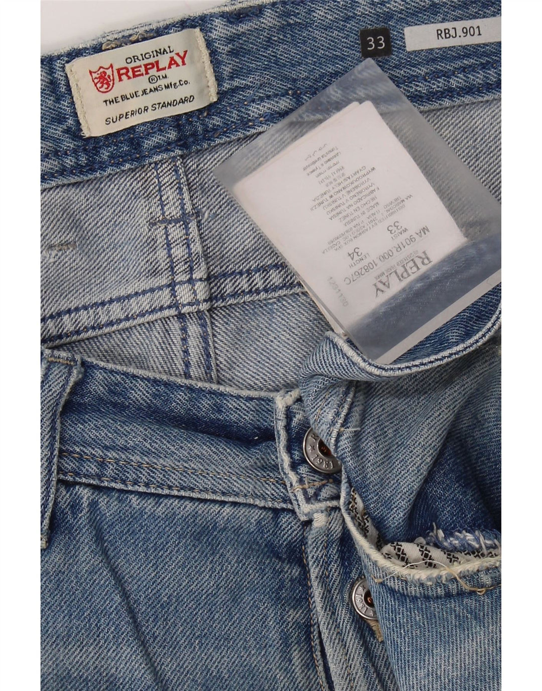 REPLAY Herren 901 Distressed Slim Jeans W33 L34 Blaue Baumwolle