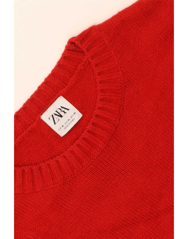 Zara Herren-Pullover mit Rundhalsausschnitt, XL, Rot