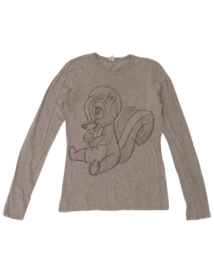 Benetton Womens Disney Graphic Top Langarm UK 12 Mittelgraue Baumwolle