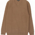 Green Leaves Herren-Pullover mit V-Ausschnitt aus mittelbeiger Wolle