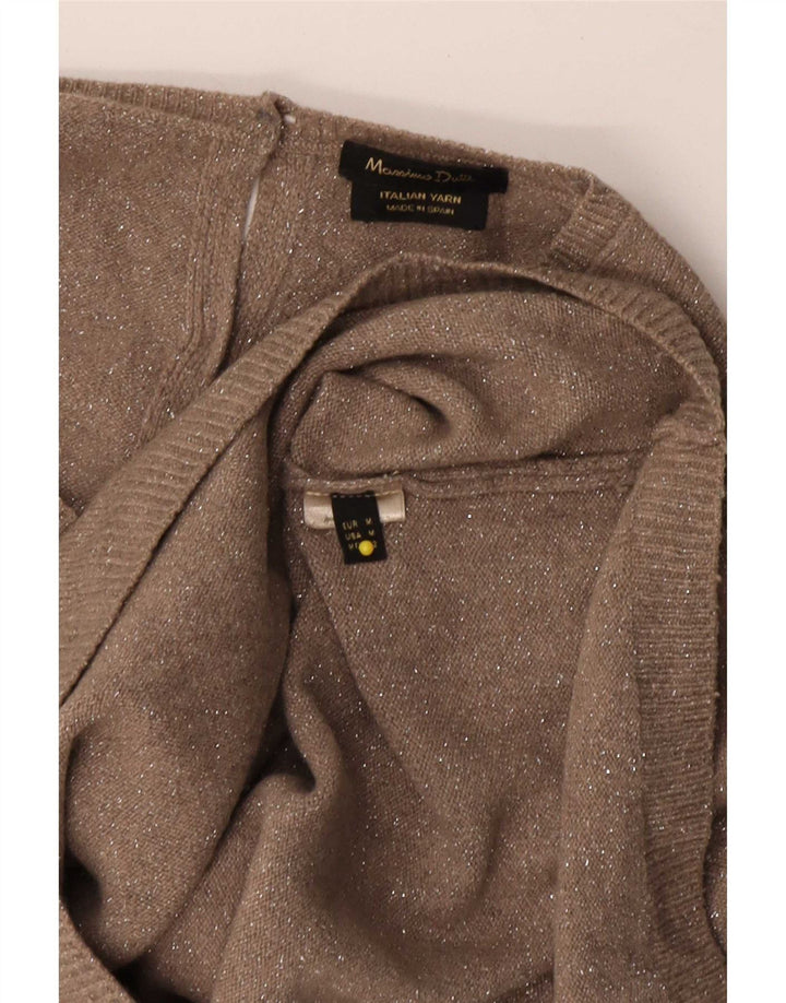 Massimo Dutti Damen-Pullover mit 3/4-Ärmeln und V-Ausschnitt, Größe UK 14, Mittelbraun
