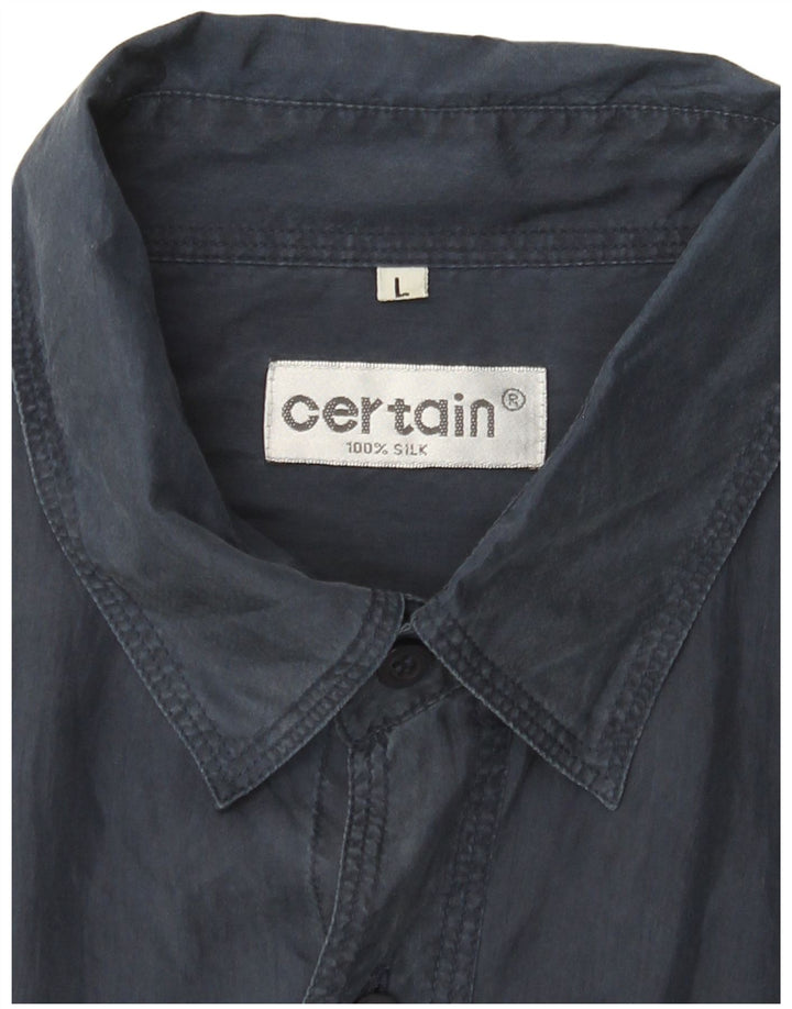 Vintage Herren Kurzarmhemd Große marineblaue Seide
