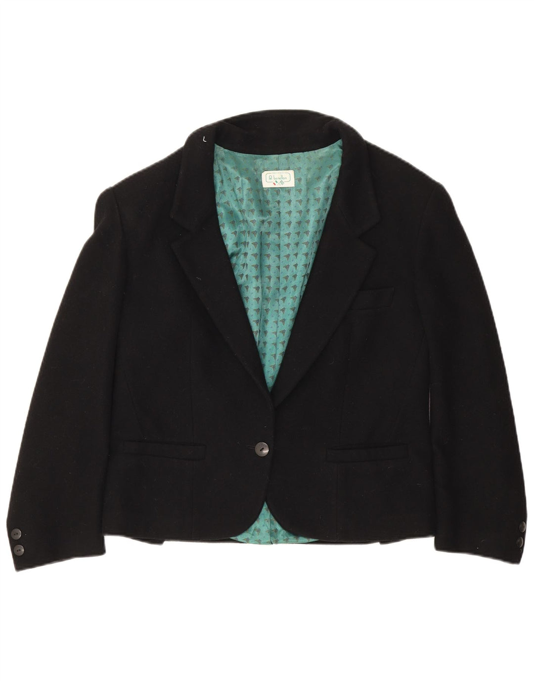 Benetton Damen-Blazer mit 1 Knopf, IT 44, mittelschwarze Wolle
