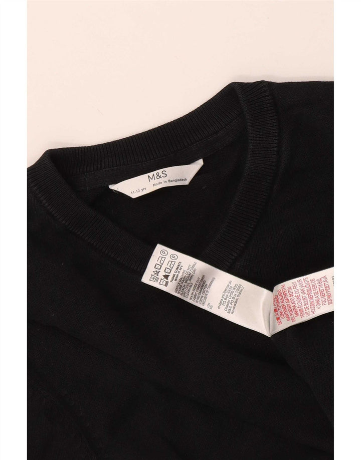Marks & Spencer Jungen-Pullover mit V-Ausschnitt, 11–12 Jahre, schwarze Baumwolle
