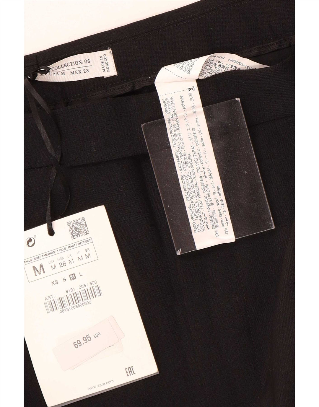 Zara Damen-Freizeithose mit weitem Bein, Größe M, W28, L35, Schwarz, Polyester