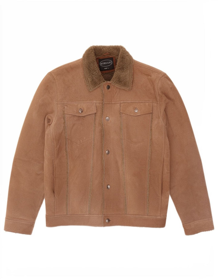 Borsani Herren Sherpa Lederjacke UK 40 Großes braunes Leder