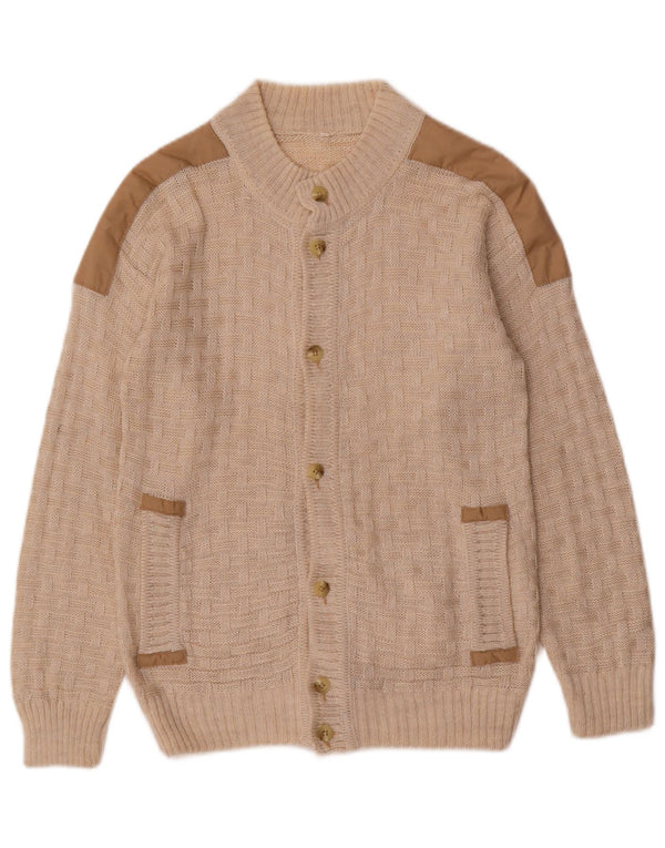 Vintage Damen Cardigan Pullover UK 10 Small Beige Colourblock