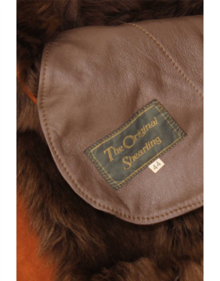 Vintage Damen Shearling Mantel mit lockerer Passform IT 44 Mittelbraun