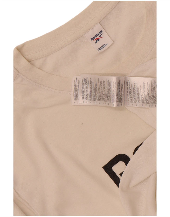 Reebok Herren Grafik-T-Shirt-Oberteil aus mittelweißer Baumwolle