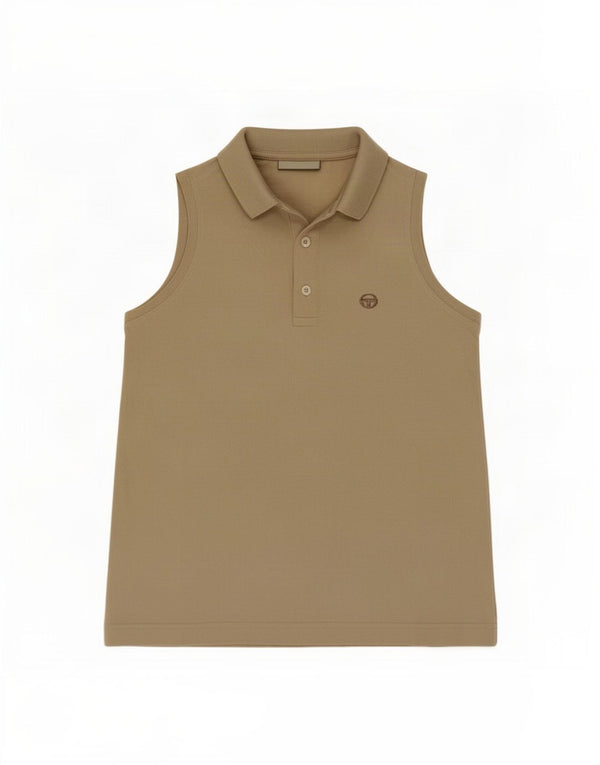 Sergio Tacchini Damen ärmelloses Poloshirt UK 12 Mittelbeige Baumwolle