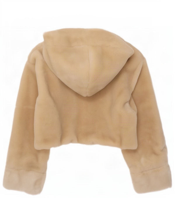 Vintage Damen Übergroße Kunstfelljacke mit Kapuze UK 20 2XL Beige Acryl