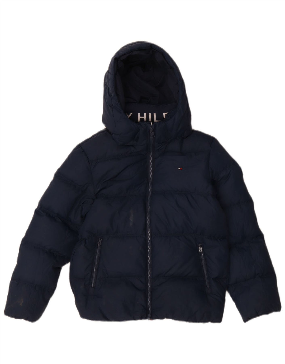 Tommy Hilfiger wattierte Jungenjacke mit Kapuze, 9–10 Jahre, marineblaues Polyester
