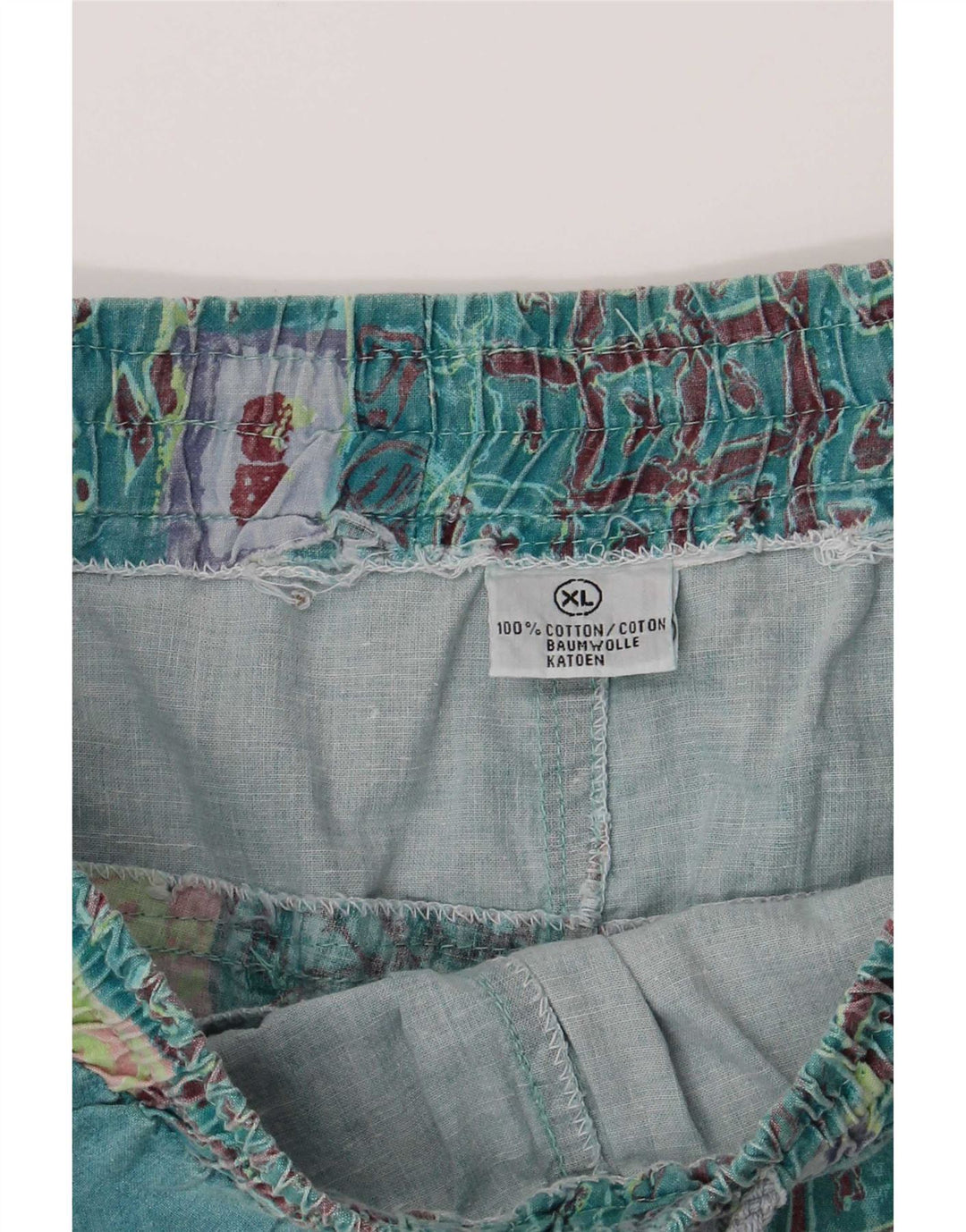 Vintage Herren Grafik Casual Shorts XL W32 Grün Patchwork Baumwolle