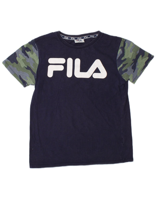 Fila T-Shirt mit Grafik für Jungen, 13–14 Jahre, Marineblau, Camouflage-Baumwolle