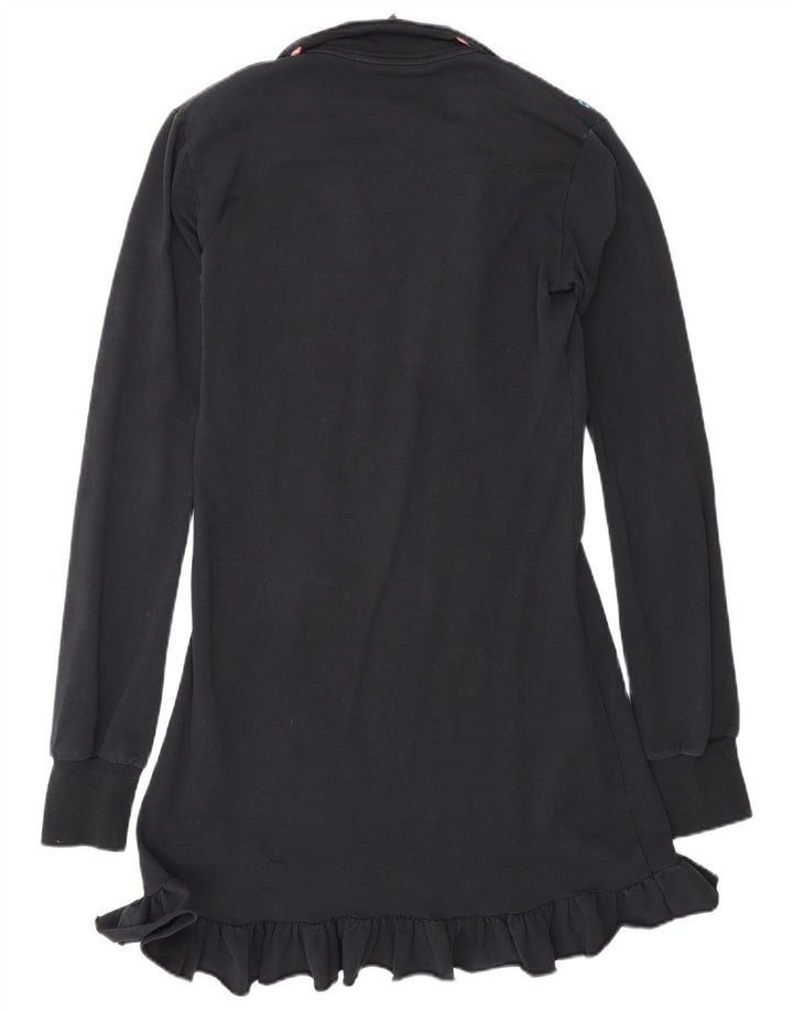 Fornarina Damen-Basic-Kleid mit langen Ärmeln, UK-Größe 42, mittelschwarz, geblümt, Baumwolle