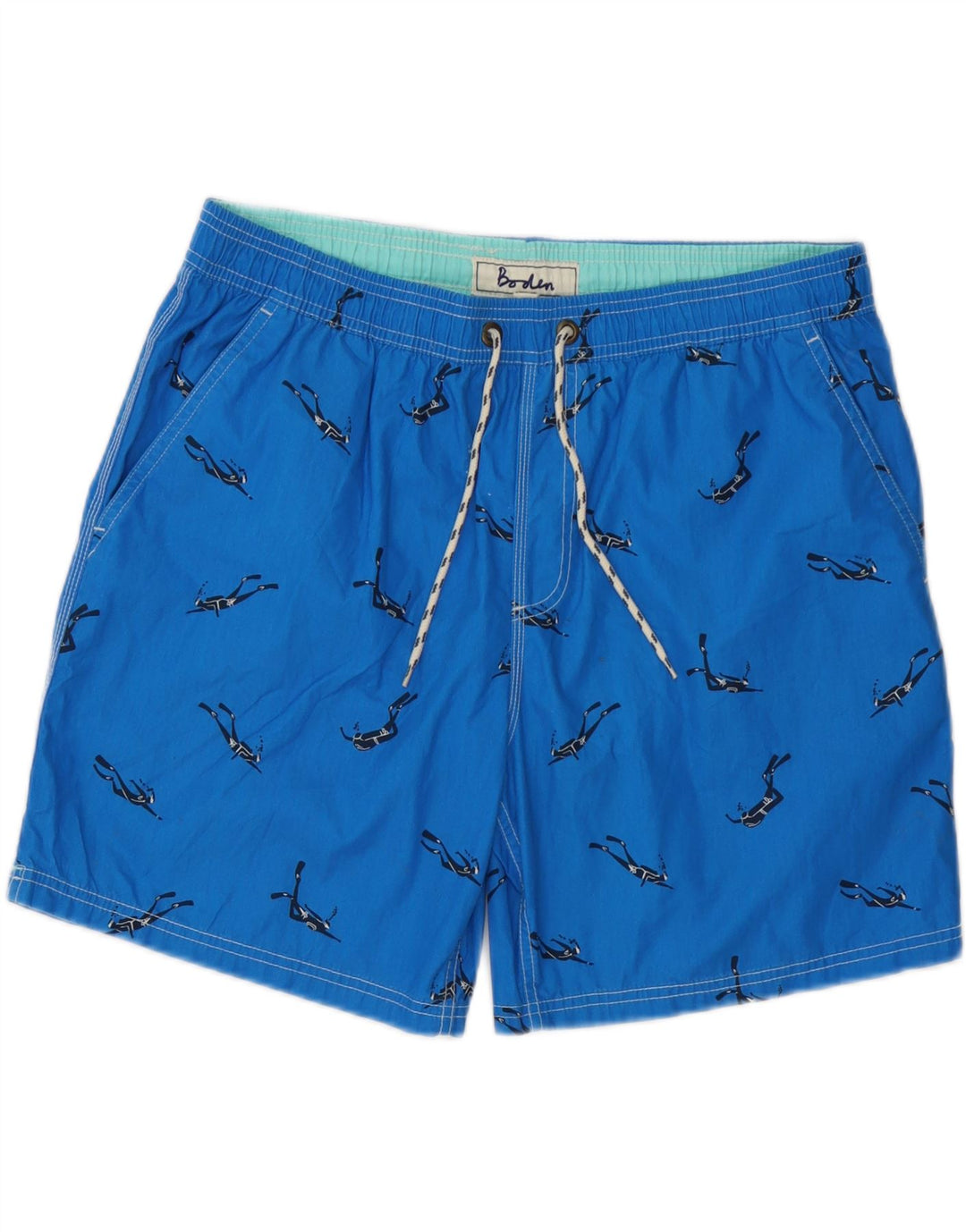BODEN Herren Badeshorts mit Grafik, Größe L, Blau, Polyester