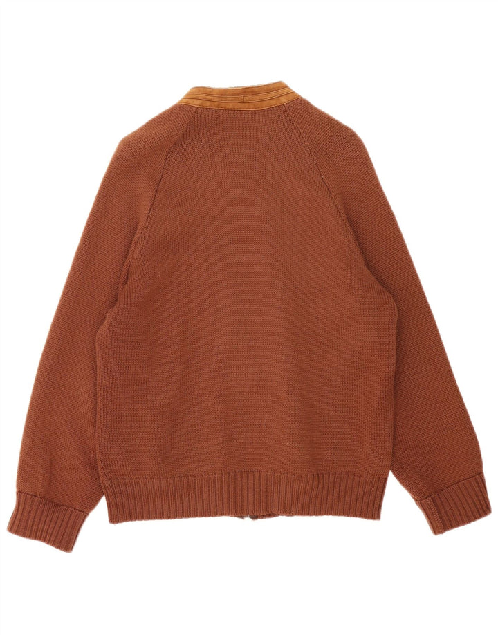 Vintage Herren Cardigan Pullover Mittelbraunes Leder