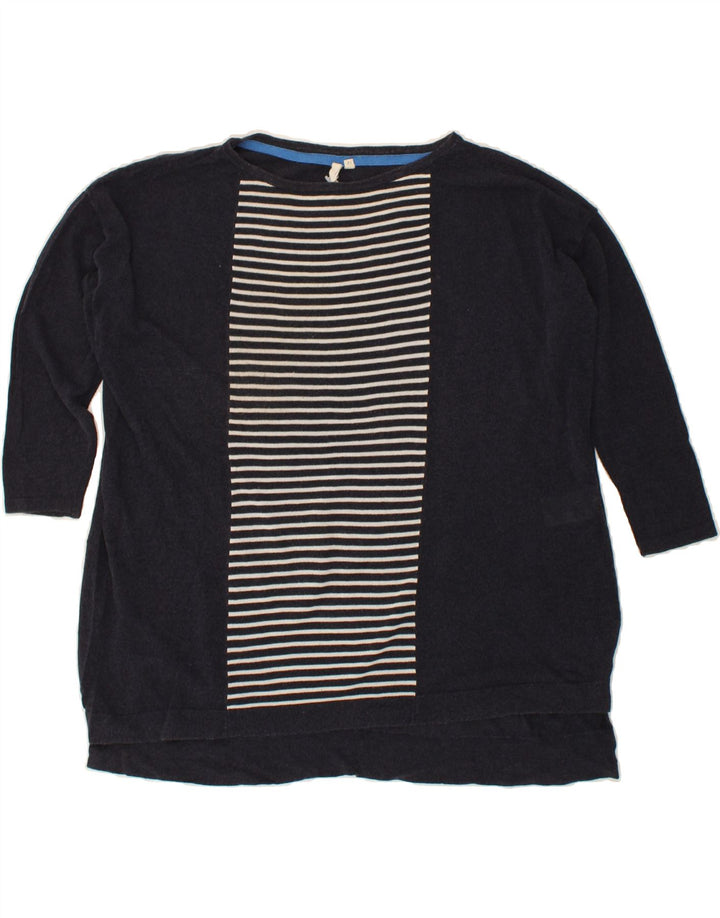 WHITE STUFF Womens Boat Neck Jumper Sweater UK 12 Medium Navy Blue Striped Vintage White Stuff and Second-Hand White Stuff from Messina Hembry 