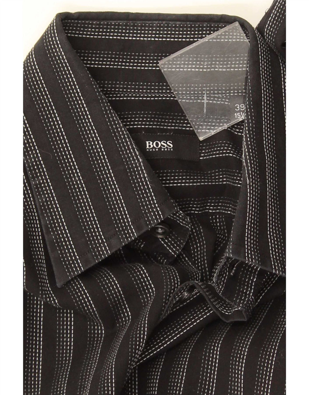 Hugo Boss Herrenhemd Größe 39 15 1/2 Medium Schwarz gestreift