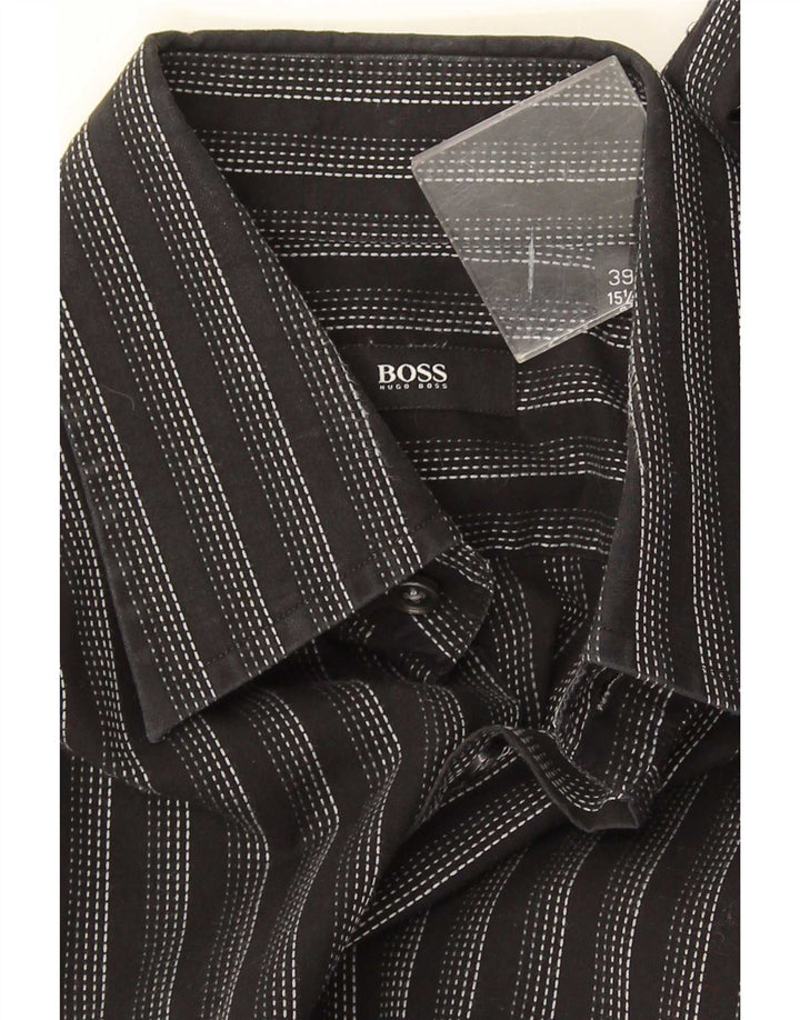 Hugo Boss Herrenhemd Größe 39 15 1/2 Medium Schwarz gestreift