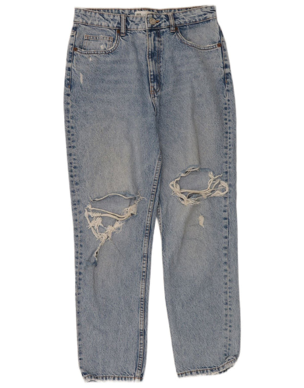 Zara Damen Distressed High Waist Tapered Jeans EU 40 Medium W30 L28 Blau