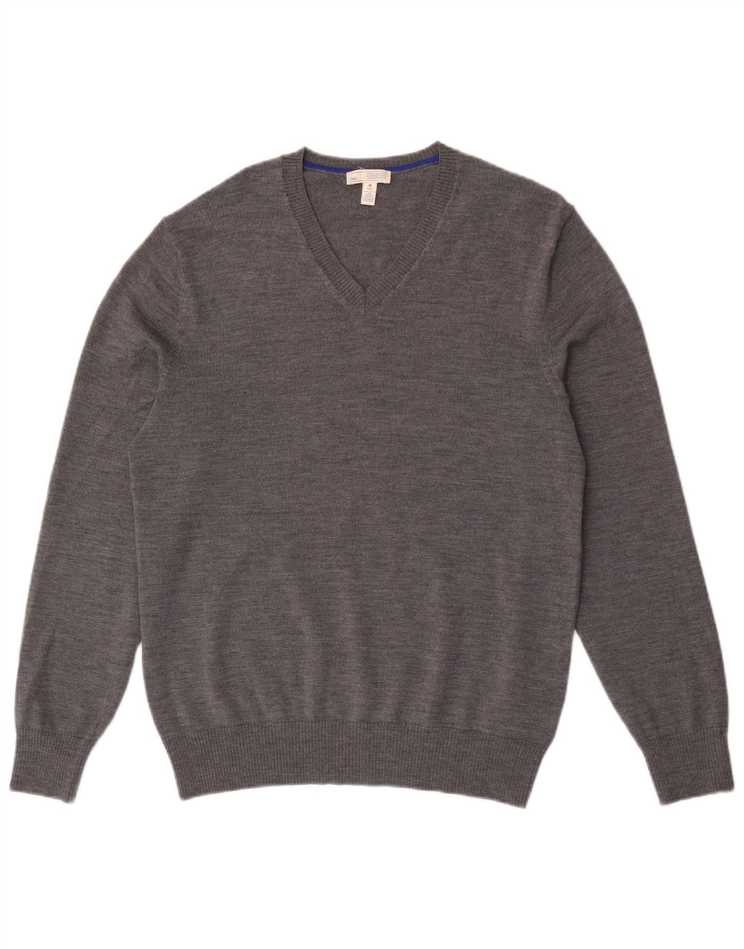 Gap Herren-Pullover mit V-Ausschnitt aus mittelgrau gefleckter Merinowolle