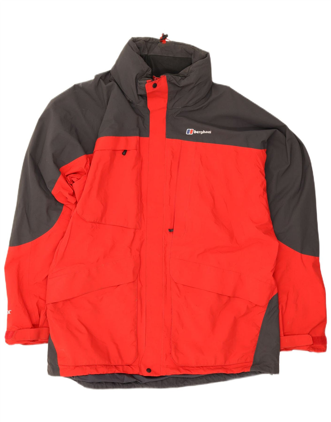 Berghaus Herren-Regenjacke mit Kapuze, UK 44 2XL, rotes Colourblock-Polyamid