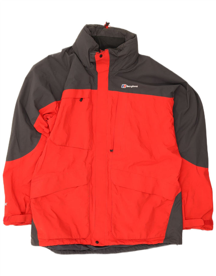 Berghaus Herren-Regenjacke mit Kapuze, UK 44 2XL, rotes Colourblock-Polyamid