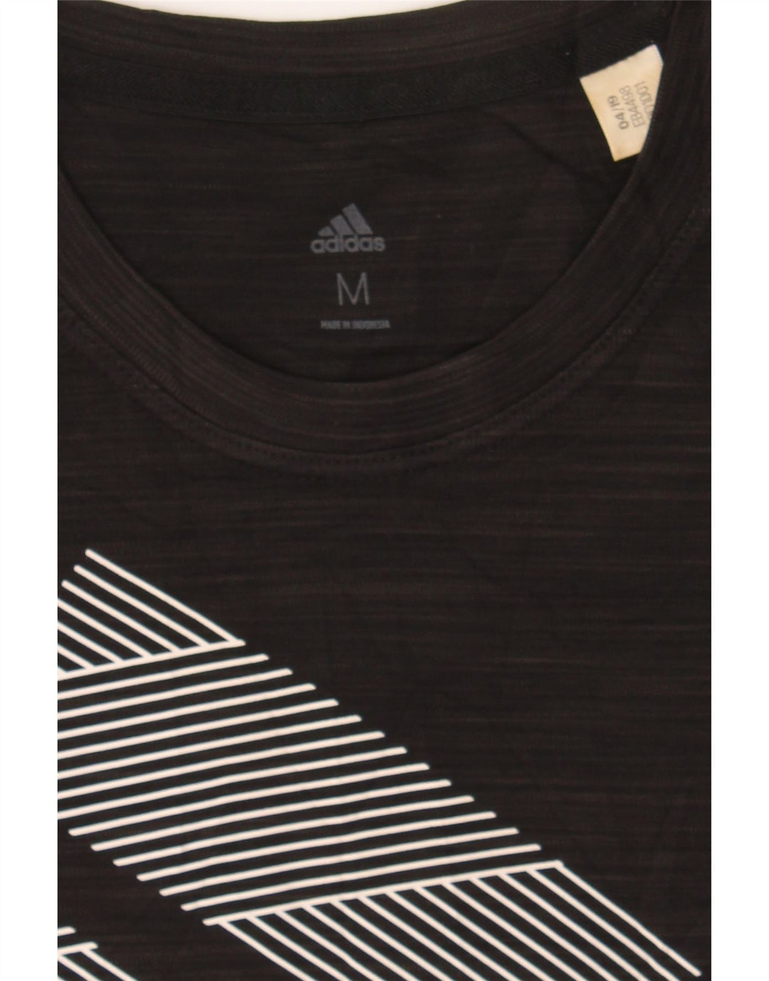 ADIDAS Womens Graphic T-Shirt Top UK 14 Medium Black Pinstripe Polyester Vintage Adidas and Second-Hand Adidas from Messina Hembry 